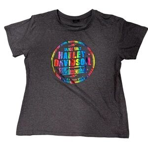 Harley Davidson‎ Women’s XL Metallic Foil Multicolor Design Dayton Beach on Back